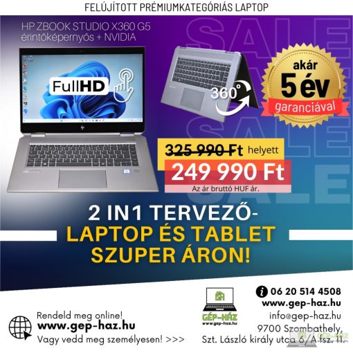 HP Zbook Studio X360 G5 érintőképernyős laptop tablet + Nvidia