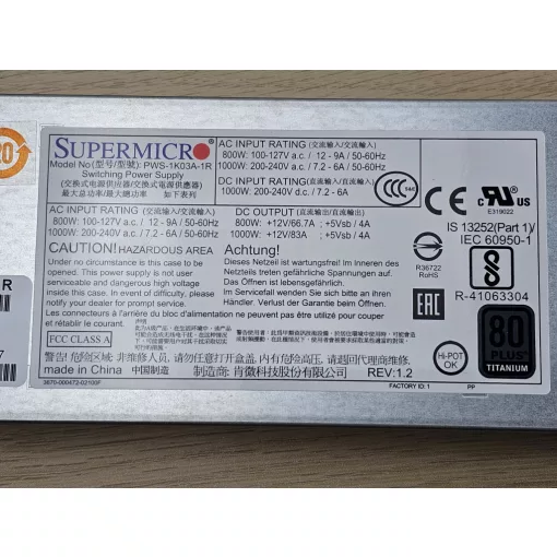 Supermicro PWS-1K03A-1R tápegység 4db vagy több